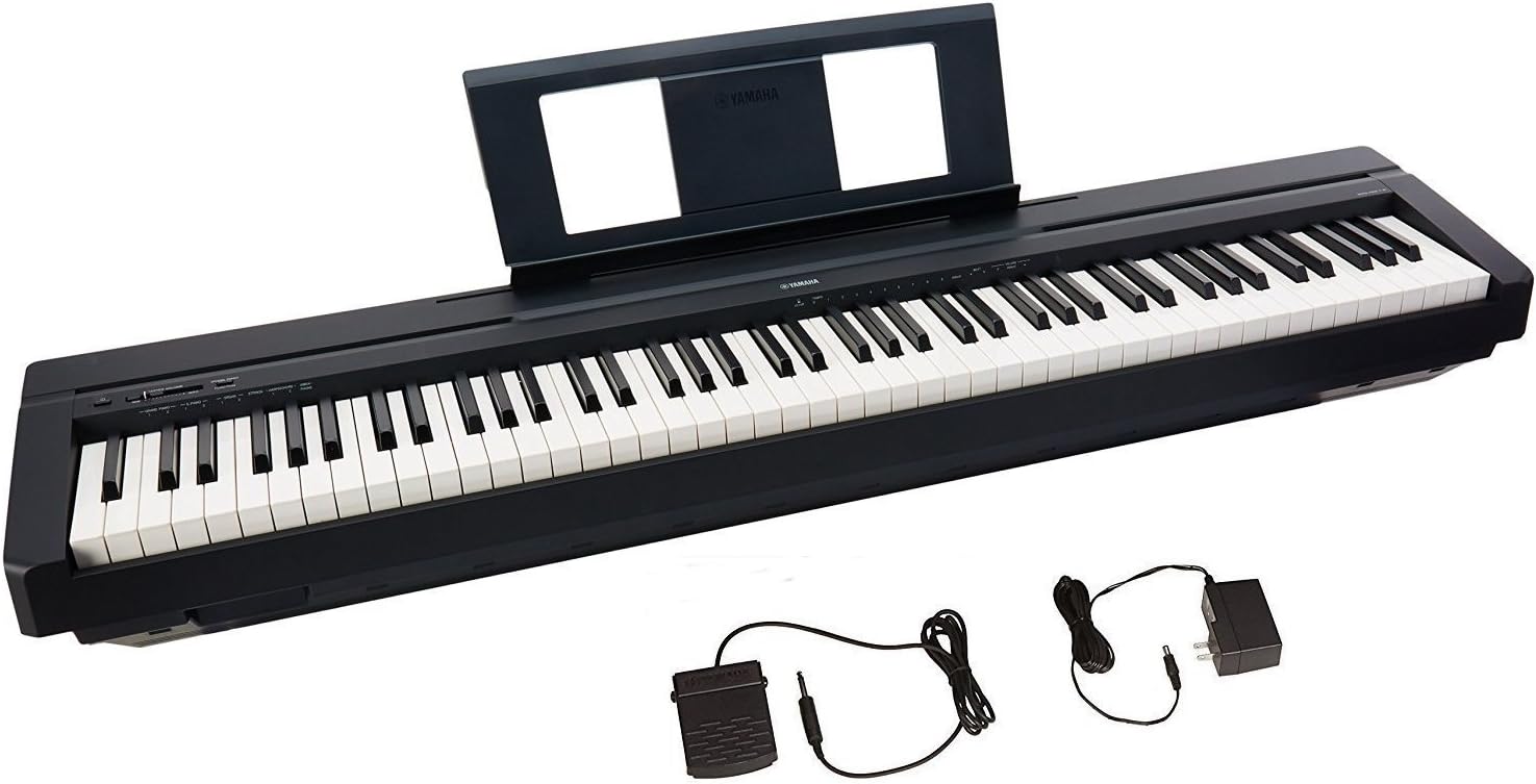 YAMAHA P45 88-Key Weighted Digital Piano Home Bundle With Wooden Furniture Stand And Bench