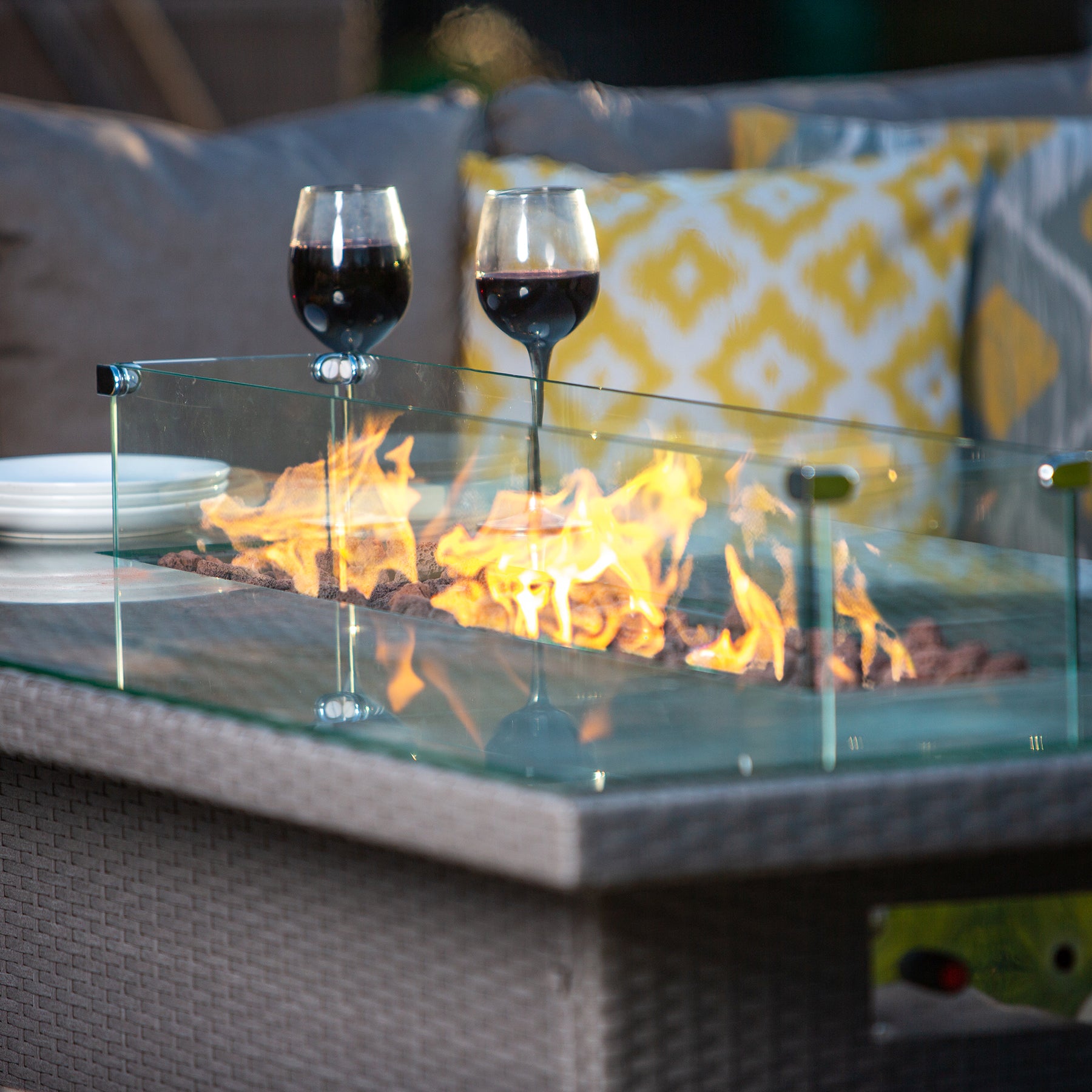 Bracken Outdoors Dakota Casual Dining Rectangular Corner Sofa Set with Firepit Table