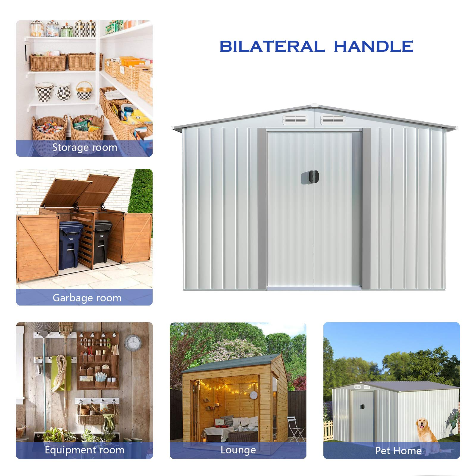 【Storage Shed】8X10FT Outdoor Metal Storage Shed w/Floor Frame, Steel Garden Shed, Tool Storage Shed