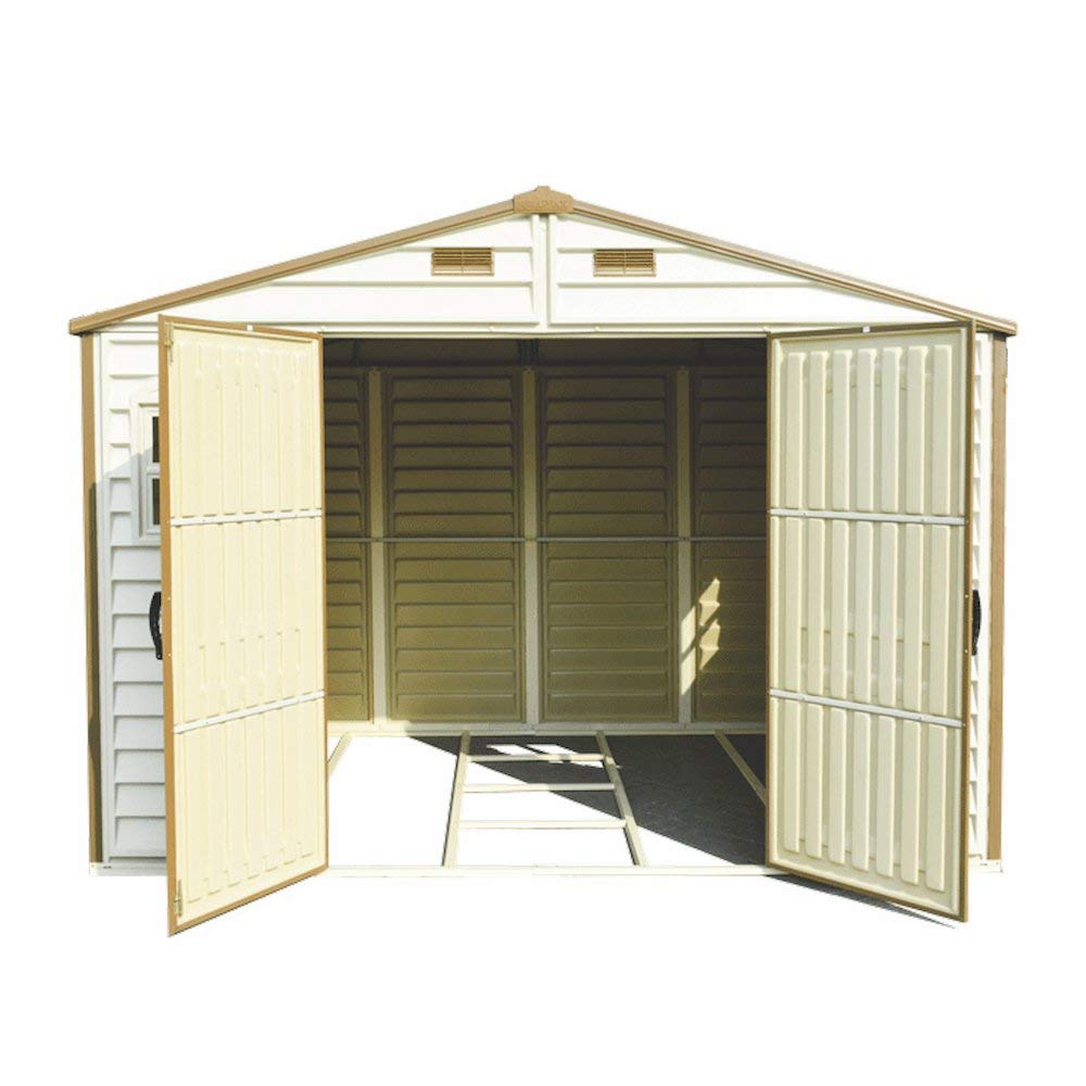 【Storage Shed】10x8 Feet V2 Wood Side Vinyl Shed - Ivory/Brown