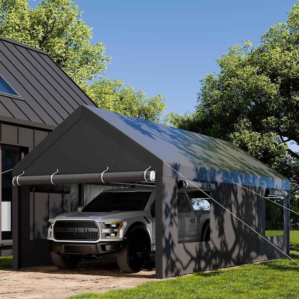 JAMFLY carport, heavy duty car canopy with roller shutters, portable garage
