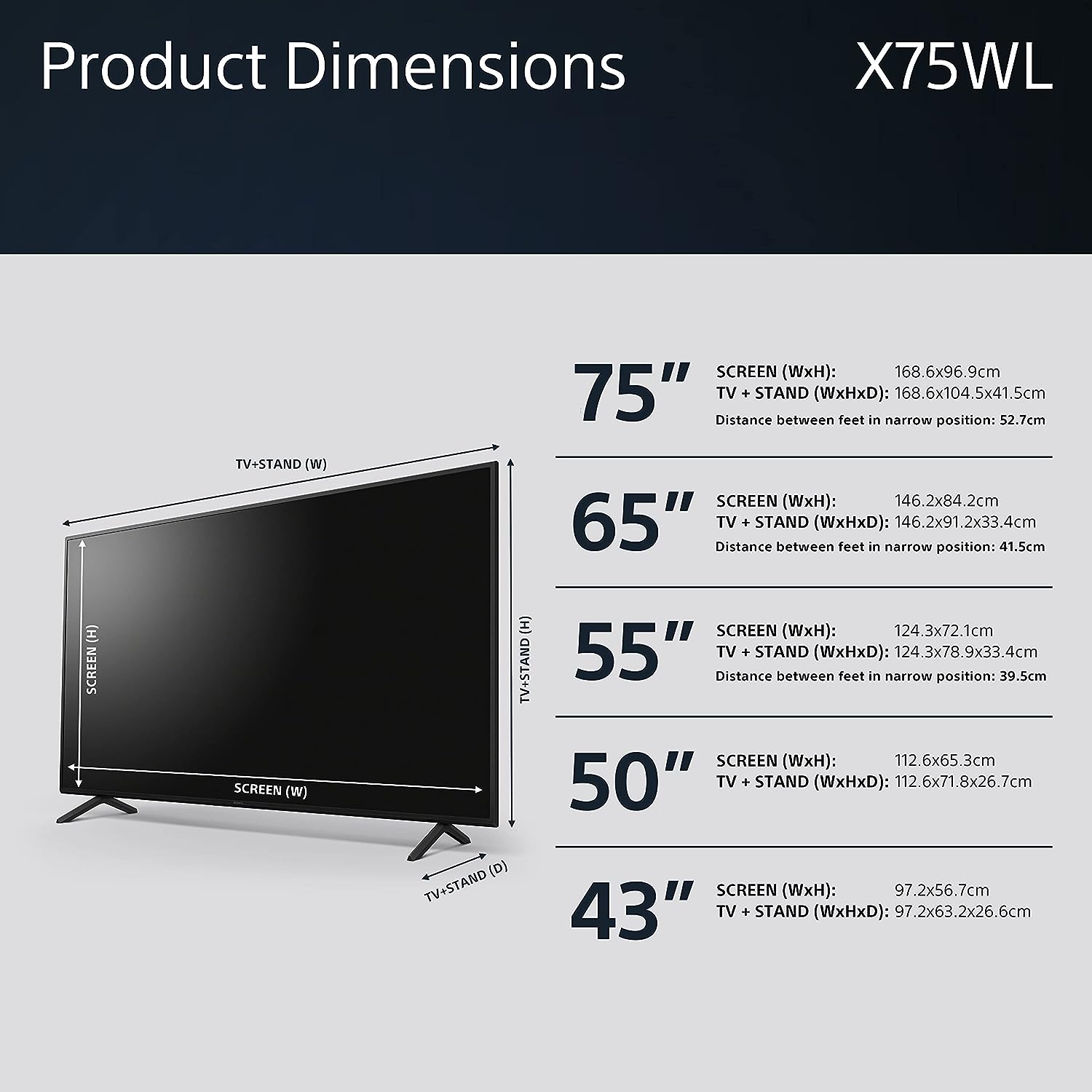 Sony BRAVIA  KD-50X75WL  LED  4K HDR  Google TV  ECO PACK  BRAVIA CORE  Narrow Bezel Design