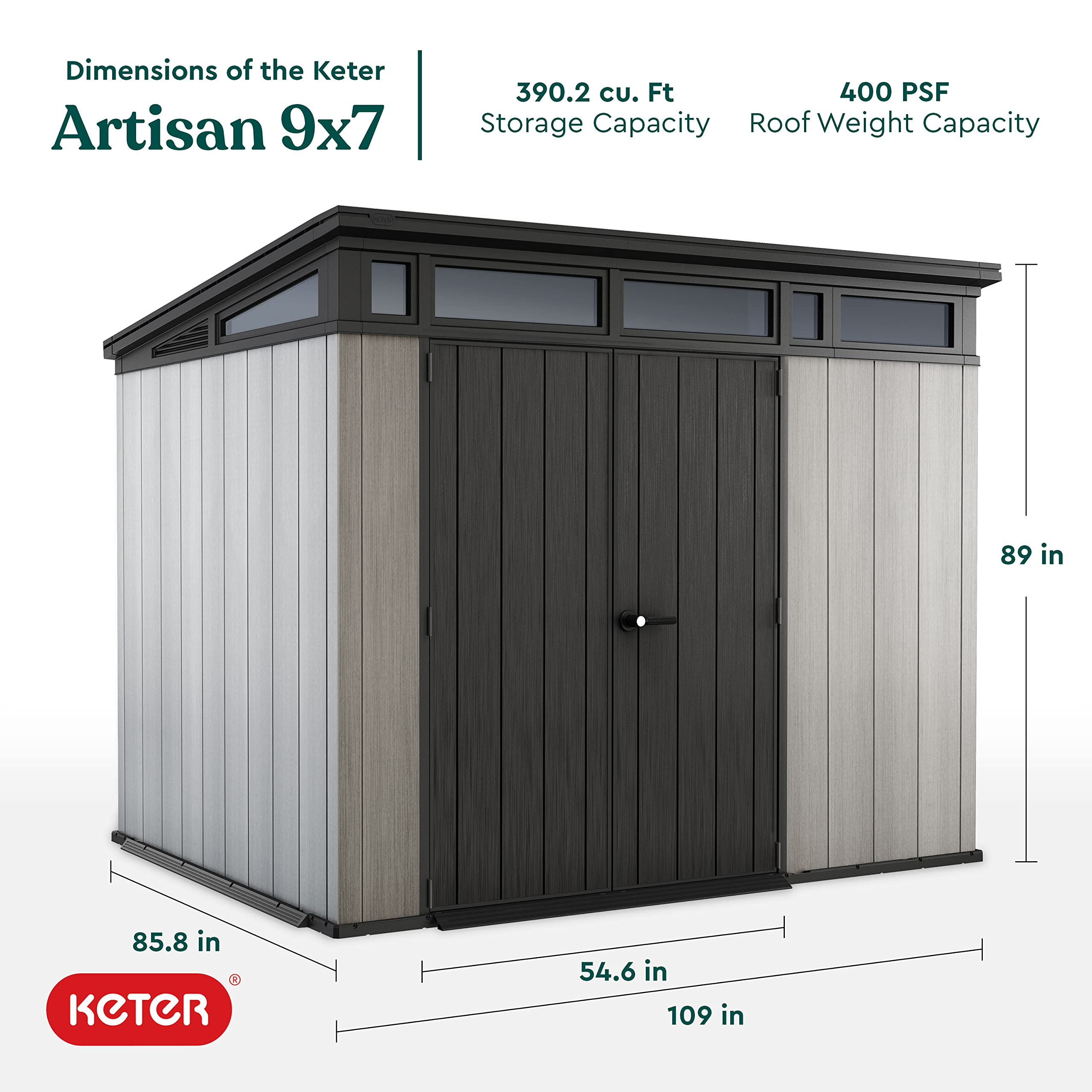 9x7 Foot Large Outdoor Shed with Floor with Modern Design for Patio Furniture, Tools