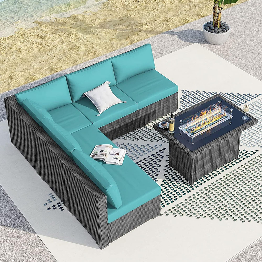 BULEXYARD Grey PE Wicker Patio Furniture Sectional Conversation Sofa Set