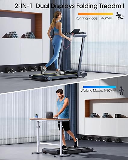 2 In 1 Home Folding Treadmill, Dual LED Screen.