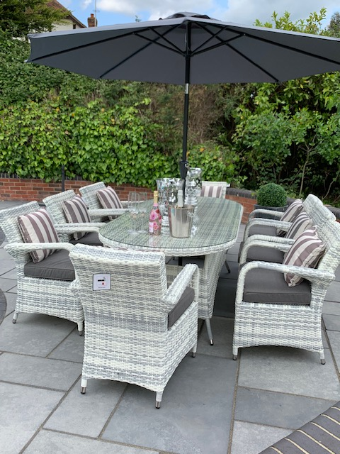 8 Savannah Armchairs Oval Table Set - Low Price for a Limited Time