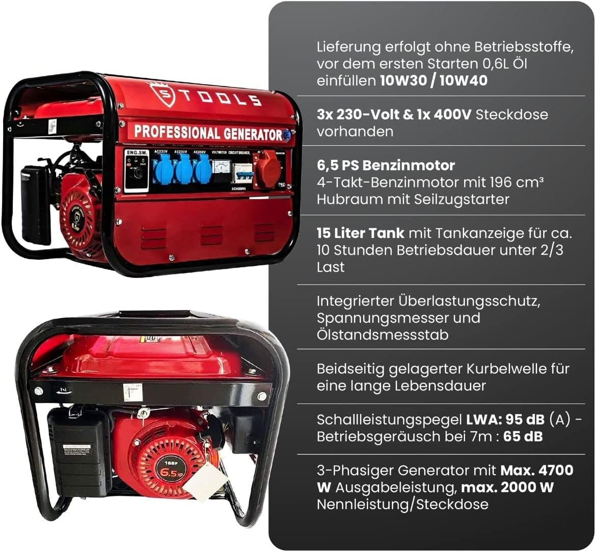 URUSANA Generator Inverter Silent 4900 Watt 6.5 Horsepower Generator, 4-Stroke Engine, ERD-9500