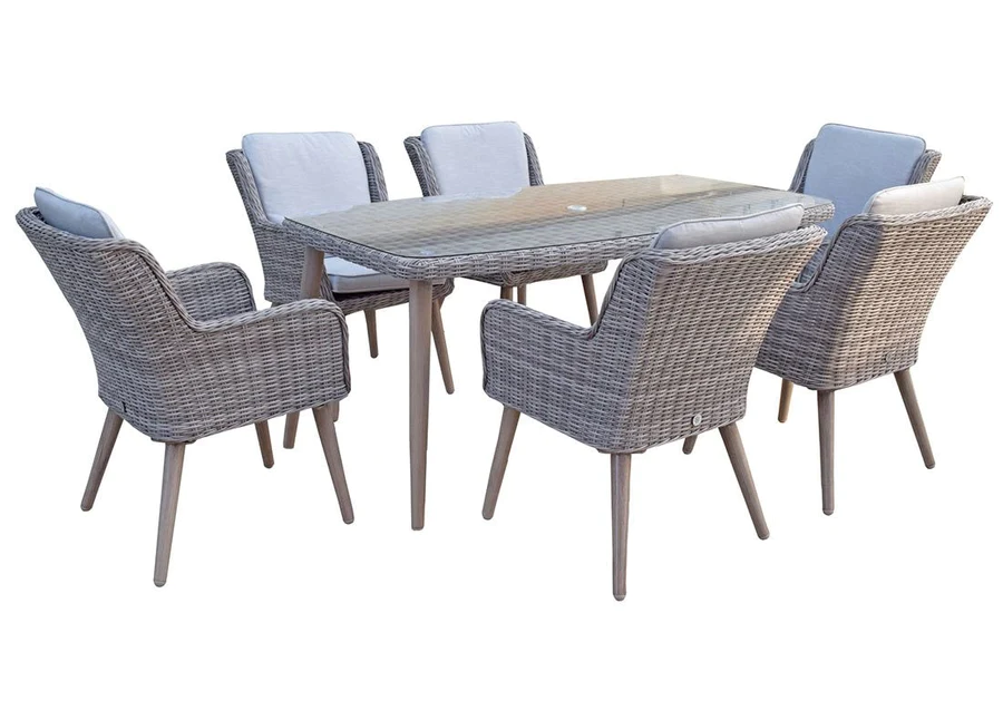 Rattan 6 Seat Rectangular Dining Set - Light Grey - Derwent Range