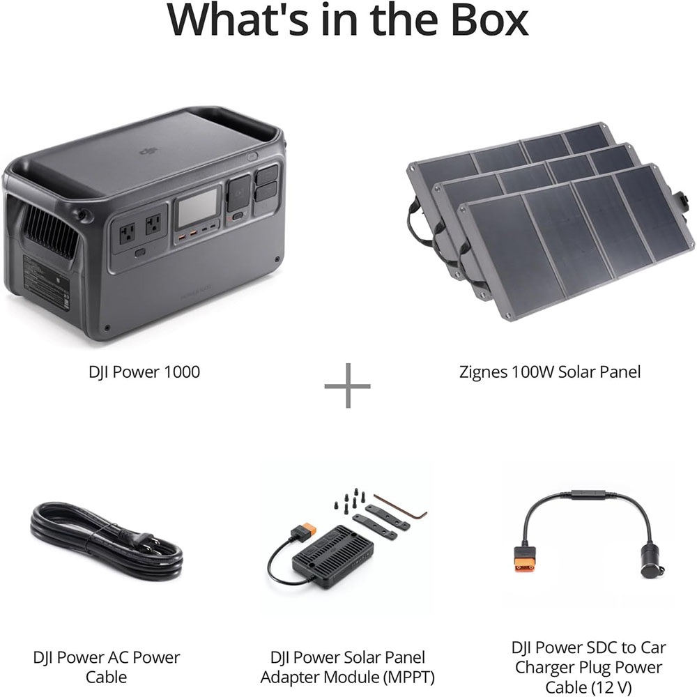 DJI Power 1000 Portable Power Station, 1024Wh Solar Generator with 3x 100W Solar Panels