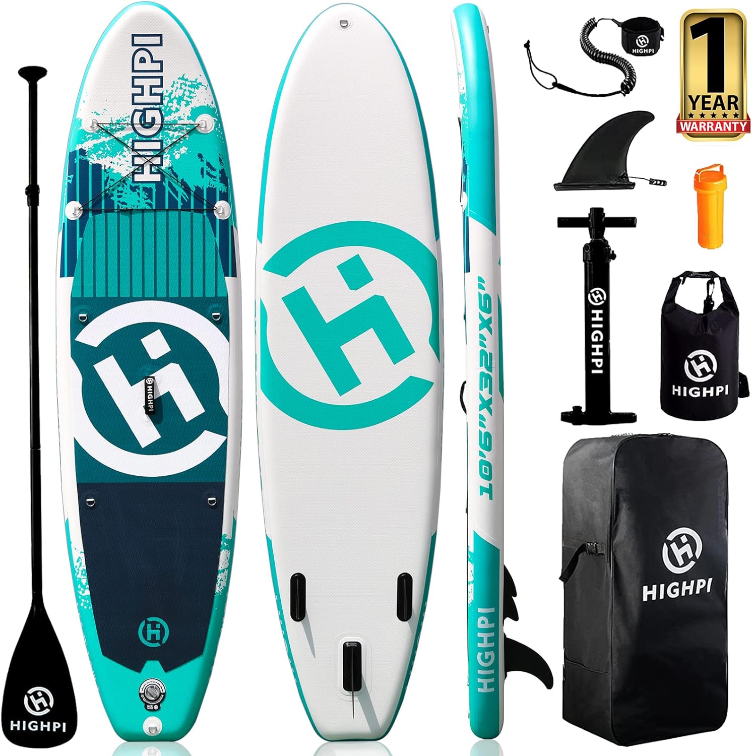 Highpi Inflatable Stand Up Paddle Boards, 10'6''/11' Ultra-Light SUP for All Skill Levels, w/Accessories Backpack, Anti-Slip Deck, Leash, Adjustable Paddle and Hand Pump, Waterproof Bag