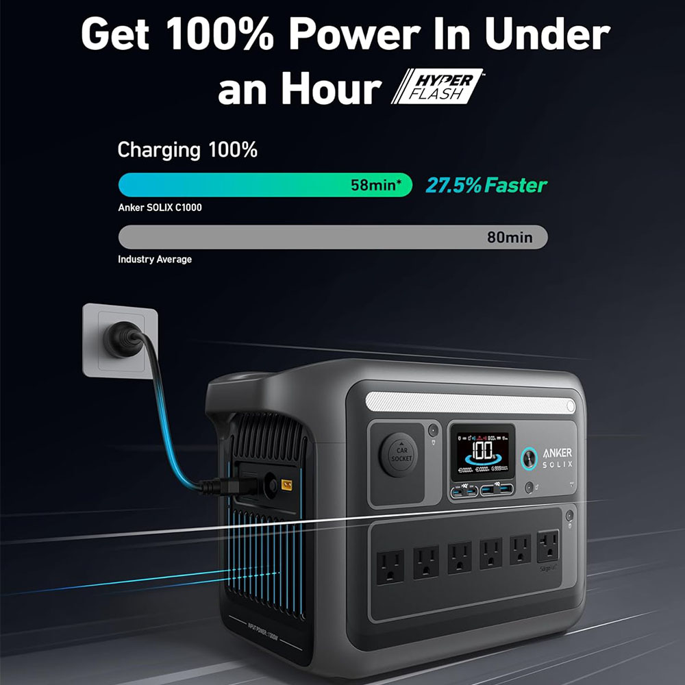 Anker SOLIX C1000 Portable Power Station with Water-Resistant Carry Bag