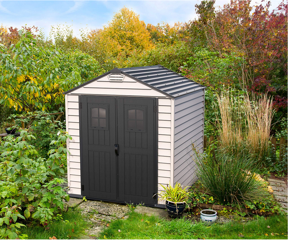 【Storage Shed】7x7 PLUS Plastic Garden Shed with Heavy-Duty Plastic Floor & Fixed Window on Doors