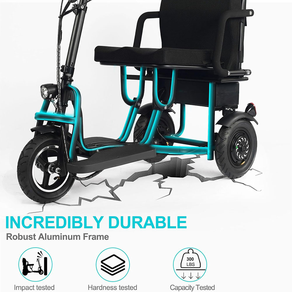 MotoTec Folding Mobility Electric Trike 48v 700w Dual Motor Lithium Black