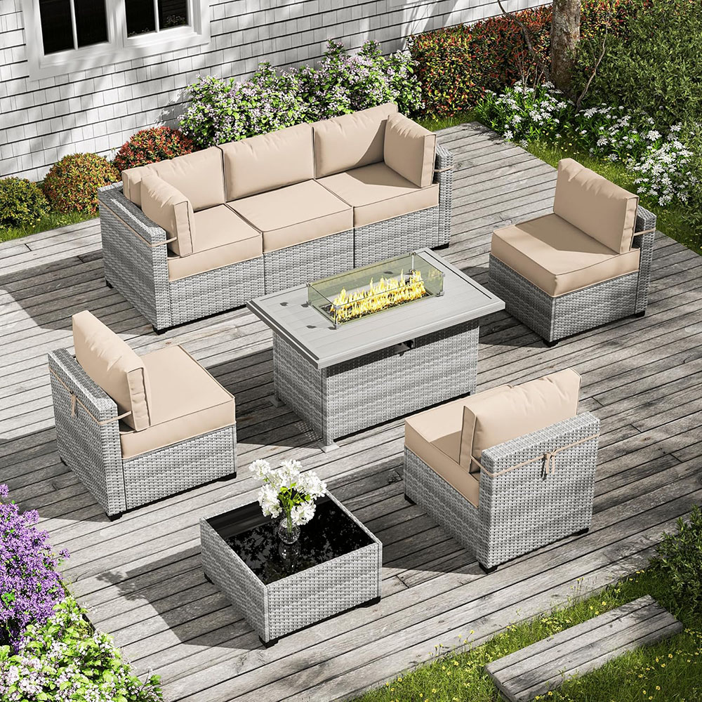 8-Piece Patio Furniture Set With Fire Pit Table, With 5