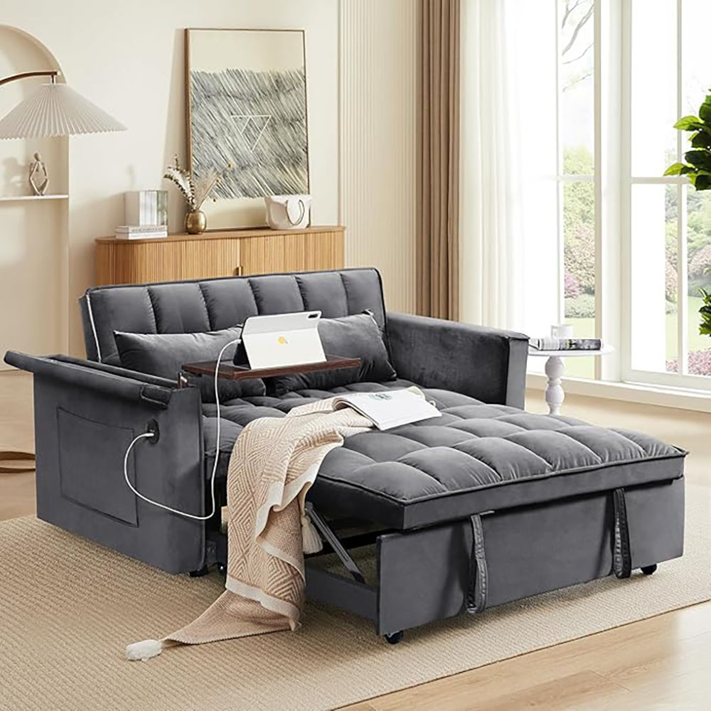Convertible Sofa Bed,3-in-1 Velvet Sleeper Couch Pull-Out Bed