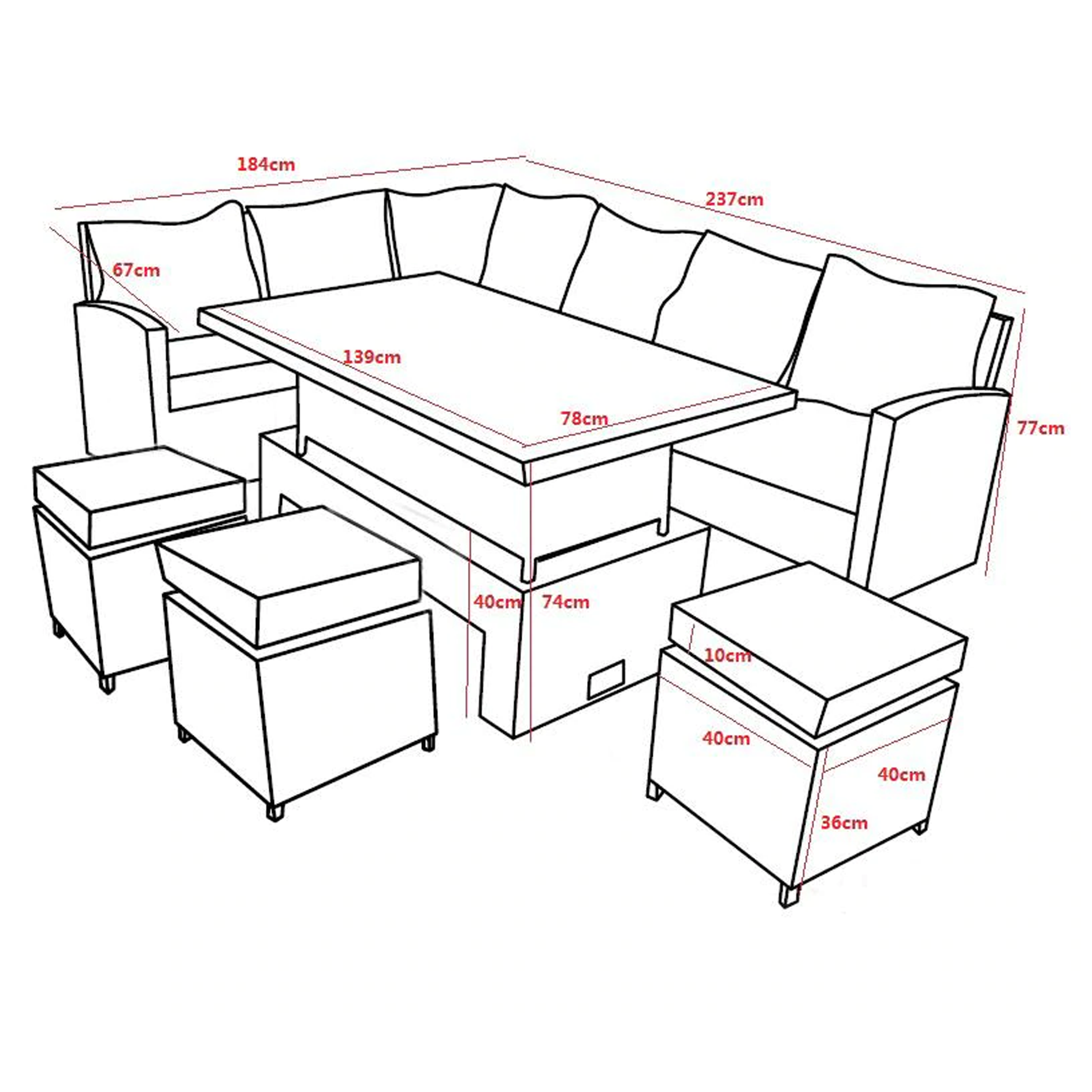 Amalfi ~ Grey Rattan Corner Sofa with Rising table