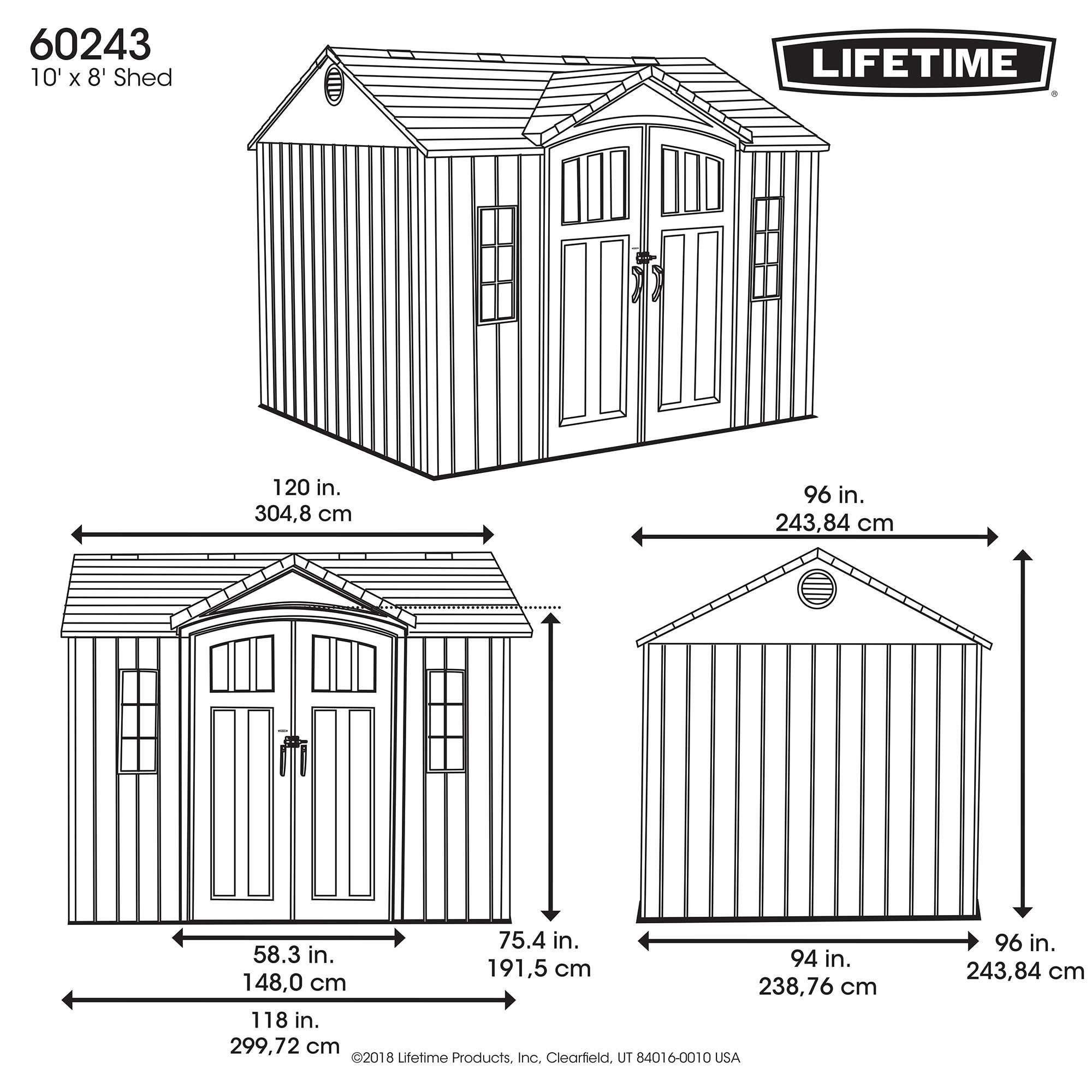 10 x 8 Ft. Outdoor Storage Shed, Gray