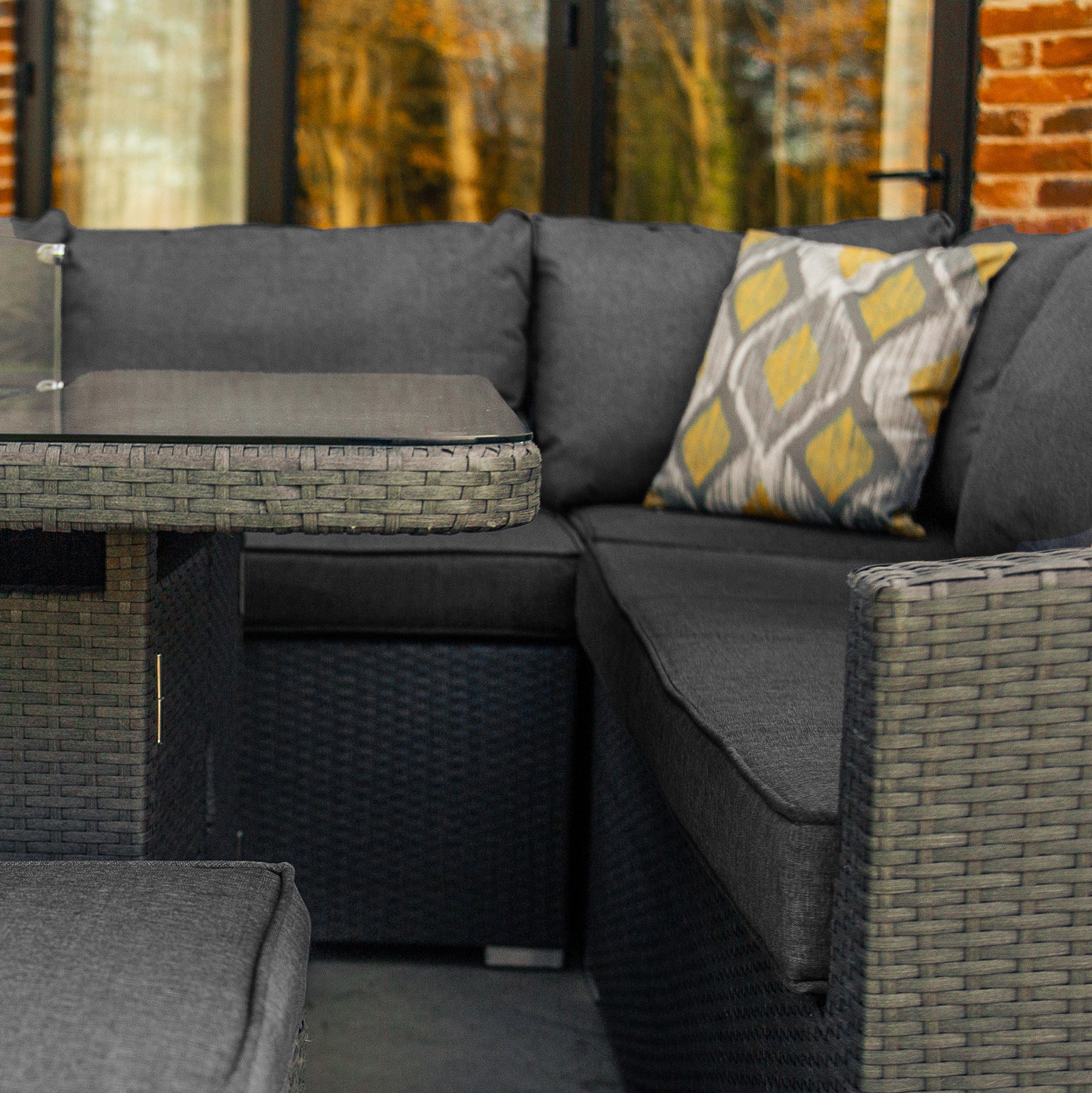 Bracken Outdoors Dakota Casual Dining Rectangular Corner Sofa Set with Firepit Table