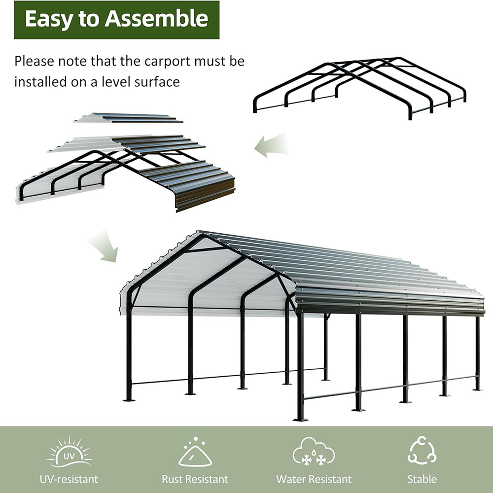 JAMFLY 12X20 FT Carport, Heavy Duty Carport Canopy with Galvanized Steel Roof and Frame