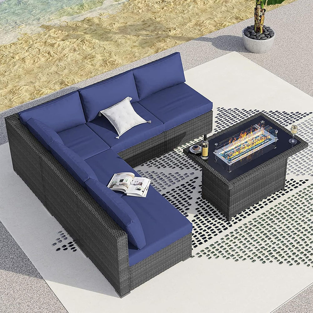 BULEXYARD Grey PE Wicker Patio Furniture Sectional Conversation Sofa Set
