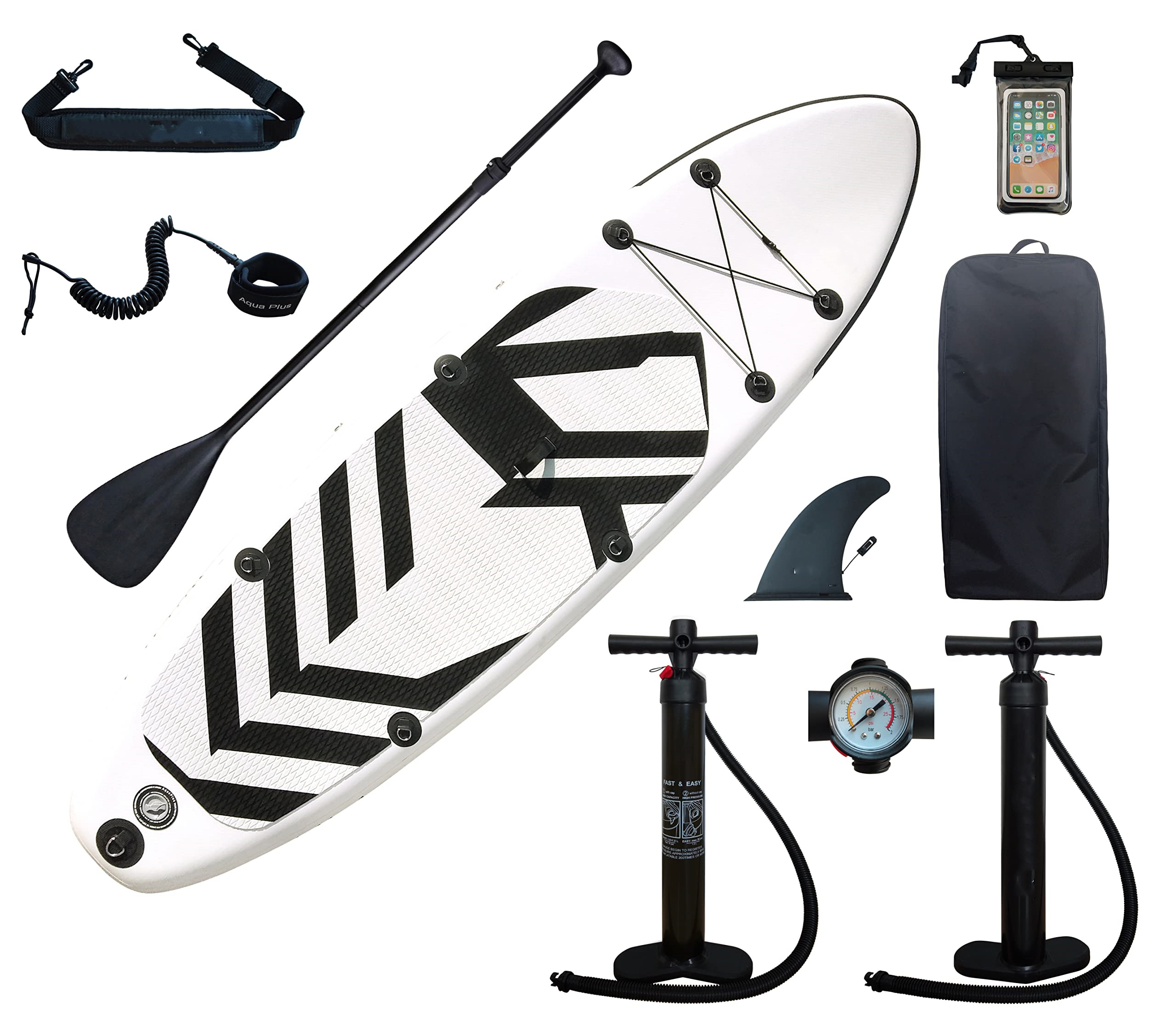 Aqua Plus 6inches Thick Inflatable SUP for All Skill Levels Stand Up Paddle Board,Paddle,Double Action Pump,ISUP Travel Backpack, Leash,Shoulder Strap,Youth,Adult Inflatable Paddle Board