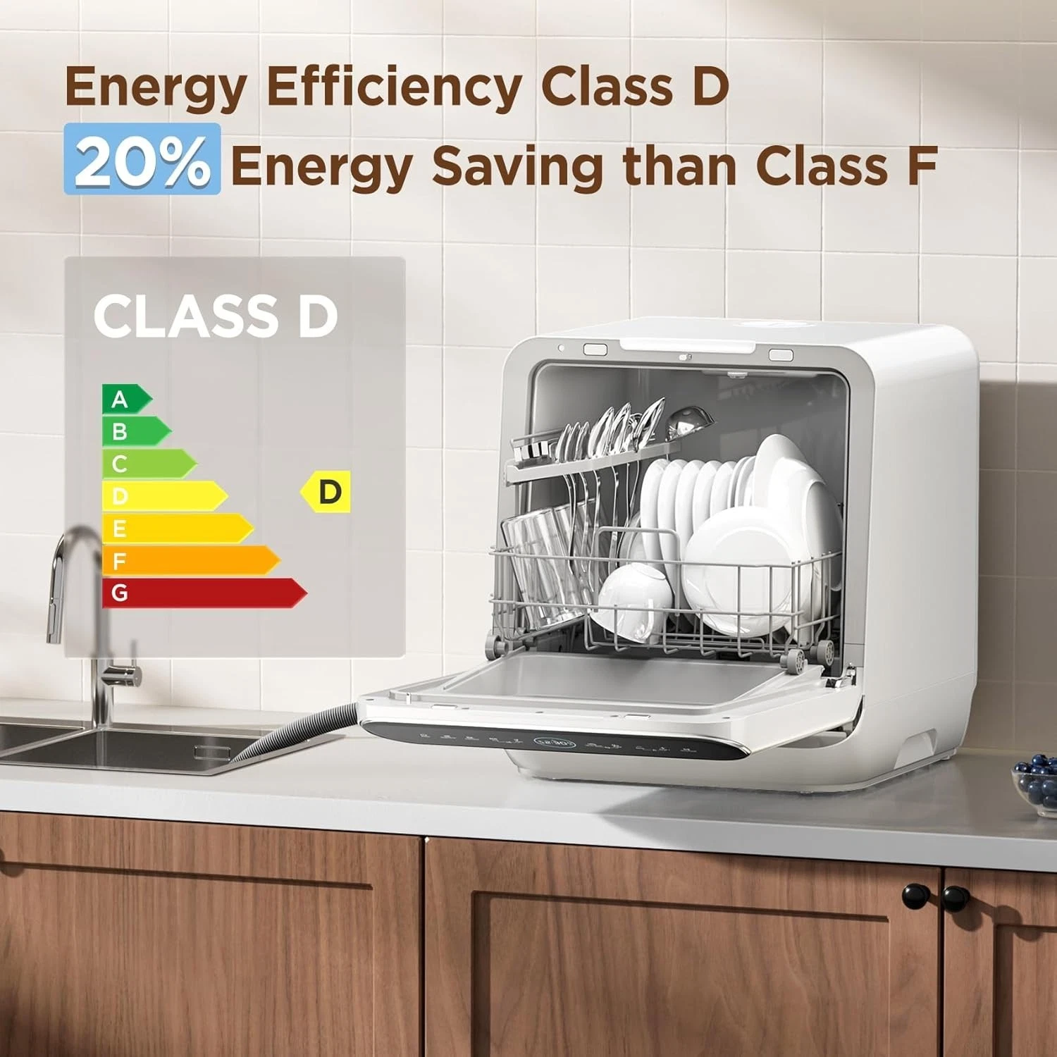 COMFEE Table Top Dishwasher Mini Tabletop Dishwasher 6L Built-in Water Tank